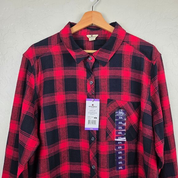 Woolrich Plaid Flannel Shirt Red/Black Women XXL Brushed Cotton High-Low Hem NEW - Picture 3 of 11